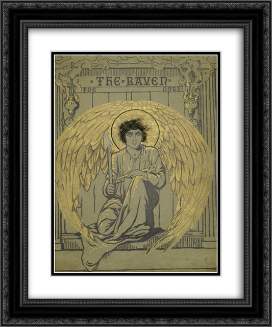 The Raven (Cover) 20x24 Black Ornate Wood Framed Art Print Poster with Double Matting by Dore, Gustave