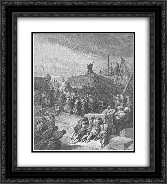 The Rebuilding of the Temple Is Begun 20x22 Black Ornate Wood Framed Art Print Poster with Double Matting by Dore, Gustave