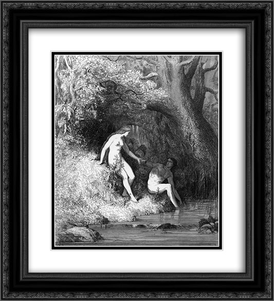 The savoury pulp they chew, and in the rind, Still as they thirsted, scoop the brimming 20x22 Black Ornate Wood Framed Art Print Poster with Double Matting by Dore, Gustave