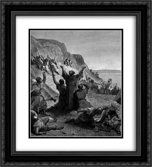 The Siege of Ptolemais 20x22 Black Ornate Wood Framed Art Print Poster with Double Matting by Dore, Gustave