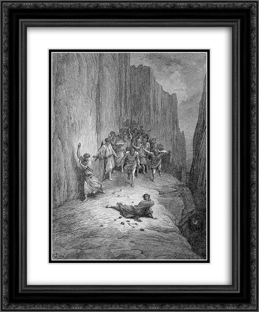 The Stoning of Stephen 20x24 Black Ornate Wood Framed Art Print Poster with Double Matting by Dore, Gustave