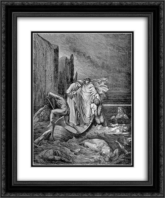 The Styx--Philippo Argenti 20x24 Black Ornate Wood Framed Art Print Poster with Double Matting by Dore, Gustave