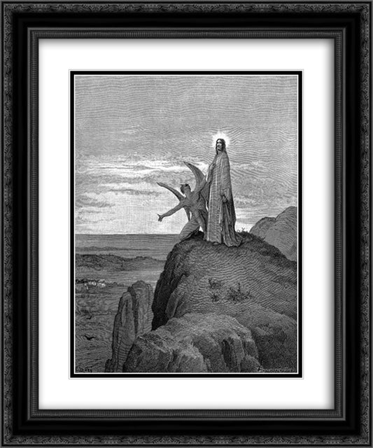The Temptation Of Jesus 20x24 Black Ornate Wood Framed Art Print Poster with Double Matting by Dore, Gustave