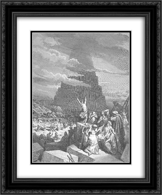 The Tower of Babel 20x24 Black Ornate Wood Framed Art Print Poster with Double Matting by Dore, Gustave