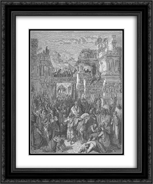 The Triumph of Mordecai 20x24 Black Ornate Wood Framed Art Print Poster with Double Matting by Dore, Gustave