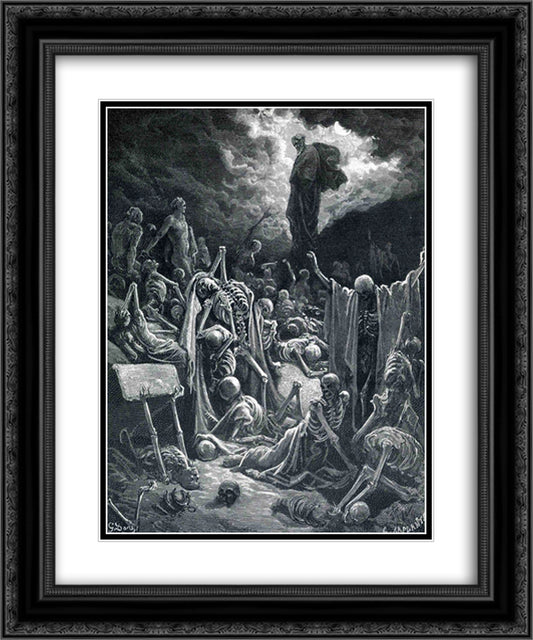 The Vision of the Valley of Dry Bones 20x24 Black Ornate Wood Framed Art Print Poster with Double Matting by Dore, Gustave