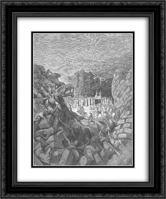 The Walls of Jericho Fall Down 20x24 Black Ornate Wood Framed Art Print Poster with Double Matting by Dore, Gustave