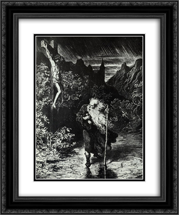 The Wandering Jew 20x24 Black Ornate Wood Framed Art Print Poster with Double Matting by Dore, Gustave
