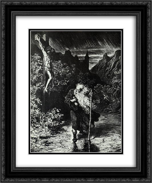 The Wandering Jew 20x24 Black Ornate Wood Framed Art Print Poster with Double Matting by Dore, Gustave