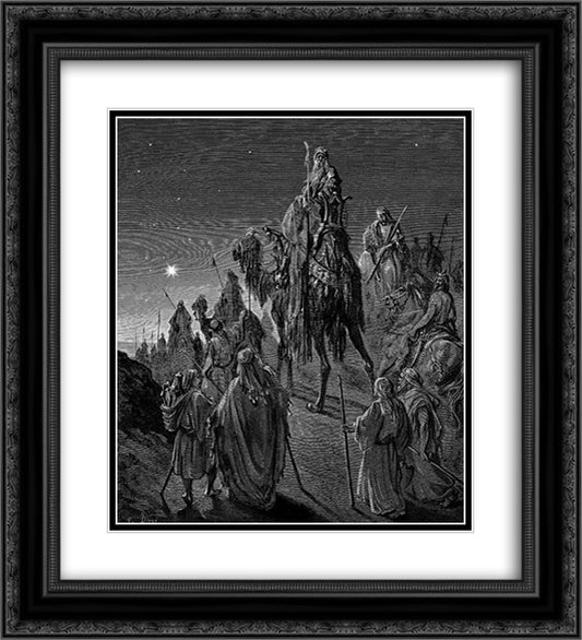 The Wise Men Guided By The Star 20x22 Black Ornate Wood Framed Art Print Poster with Double Matting by Dore, Gustave