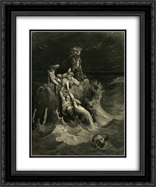 The-Deluge 20x24 Black Ornate Wood Framed Art Print Poster with Double Matting by Dore, Gustave