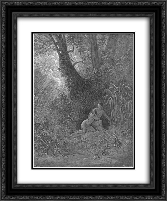 They heard, And from His presence hid themselves amoung The thickest trees 20x24 Black Ornate Wood Framed Art Print Poster with Double Matting by Dore, Gustave