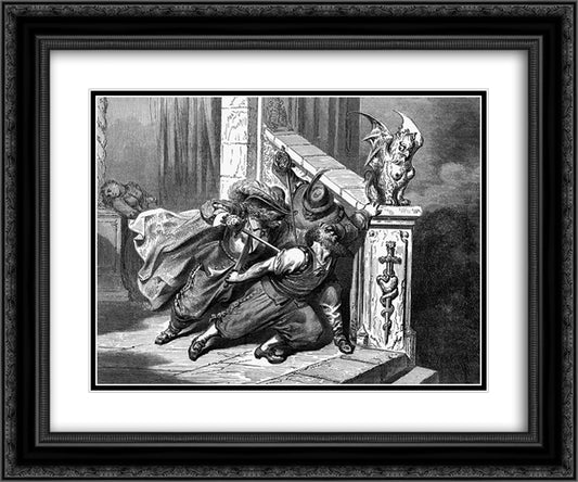 They Plunged Their Swords Through His Body 24x20 Black Ornate Wood Framed Art Print Poster with Double Matting by Dore, Gustave