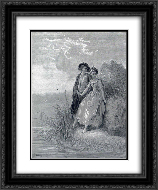 Tircis and amaranth 20x24 Black Ornate Wood Framed Art Print Poster with Double Matting by Dore, Gustave