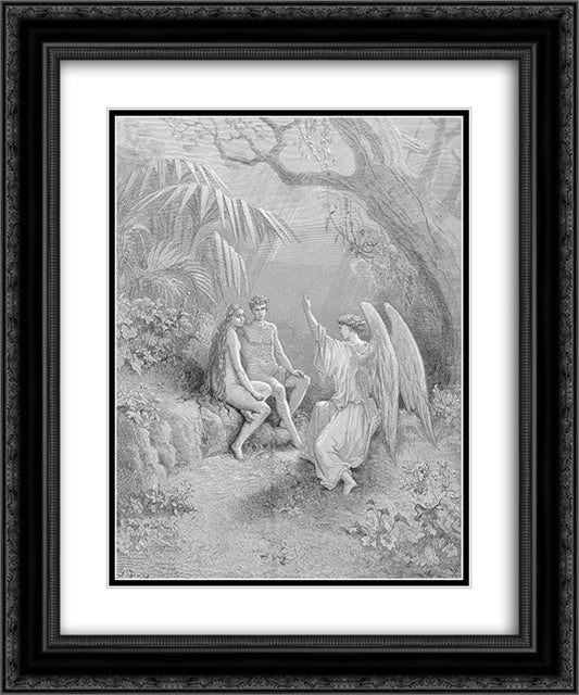 To whom the winged Hierarch replied O Adam, one Almighty is, from whom All things proceed 20x24 Black Ornate Wood Framed Art Print Poster with Double Matting by Dore, Gustave