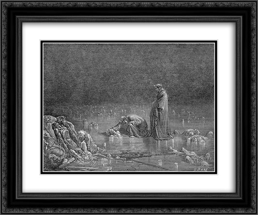 Traitors--Bocca Degli Abati 24x20 Black Ornate Wood Framed Art Print Poster with Double Matting by Dore, Gustave