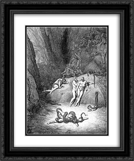 Transformation into Snakes 20x24 Black Ornate Wood Framed Art Print Poster with Double Matting by Dore, Gustave
