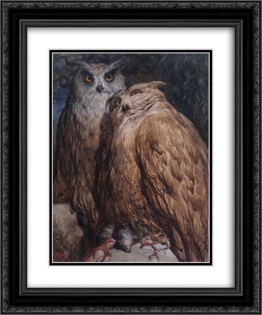Two Owls 20x24 Black Ornate Wood Framed Art Print Poster with Double Matting by Dore, Gustave