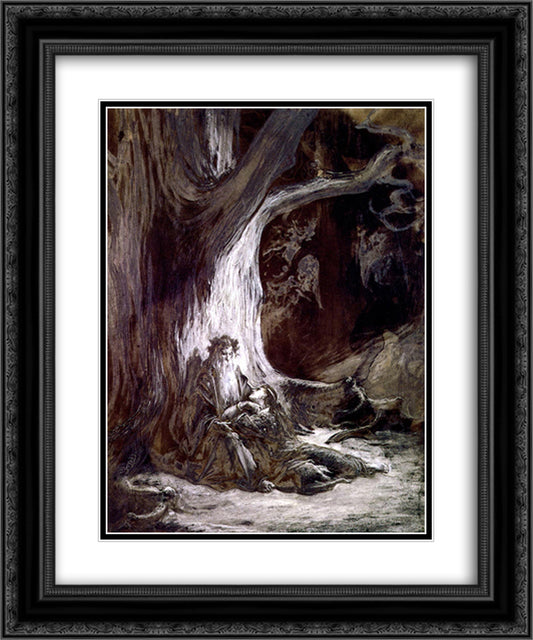 Vivien and Merlin 20x24 Black Ornate Wood Framed Art Print Poster with Double Matting by Dore, Gustave