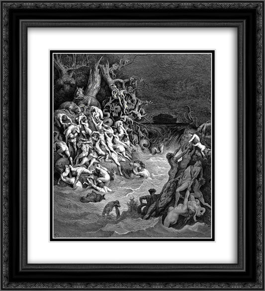 World Destroyed by Water 20x22 Black Ornate Wood Framed Art Print Poster with Double Matting by Dore, Gustave