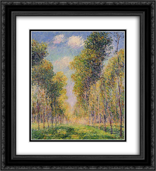 Alley of Poplars 20x22 Black Ornate Wood Framed Art Print Poster with Double Matting by Loiseau, Gustave