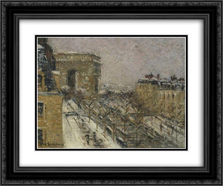 Arc de Triomphe in the Snow 24x20 Black Ornate Wood Framed Art Print Poster with Double Matting by Loiseau, Gustave