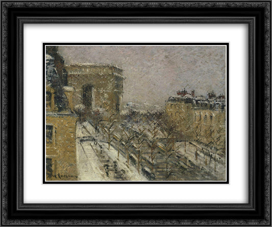 Arc de Triomphe in the Snow 24x20 Black Ornate Wood Framed Art Print Poster with Double Matting by Loiseau, Gustave