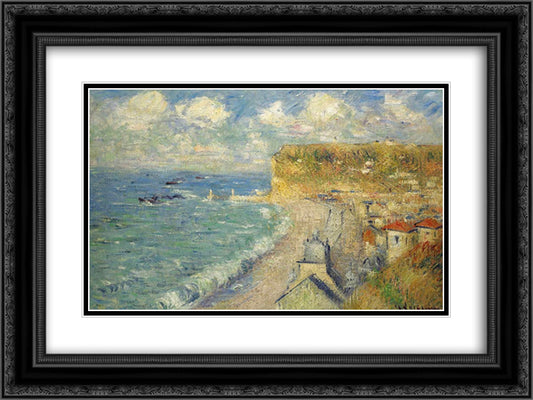 Beach at Fecamp 24x18 Black Ornate Wood Framed Art Print Poster with Double Matting by Loiseau, Gustave