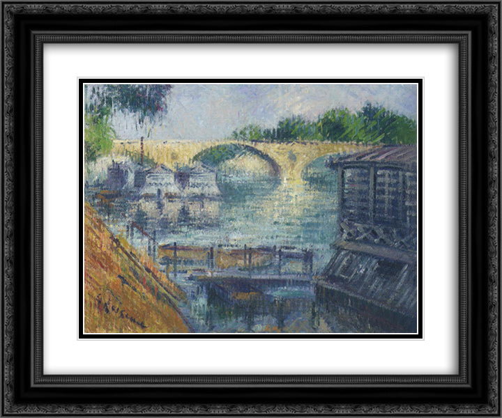 Boats on the Seine 24x20 Black Ornate Wood Framed Art Print Poster with Double Matting by Loiseau, Gustave