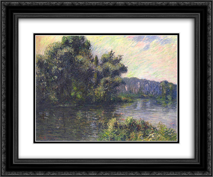 By the Eure River 24x20 Black Ornate Wood Framed Art Print Poster with Double Matting by Loiseau, Gustave