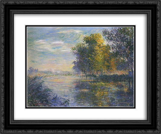 By the Eure River in Autumn 24x20 Black Ornate Wood Framed Art Print Poster with Double Matting by Loiseau, Gustave