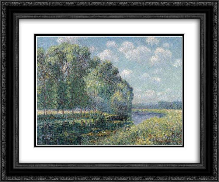 By the Eure River in Spring 24x20 Black Ornate Wood Framed Art Print Poster with Double Matting by Loiseau, Gustave