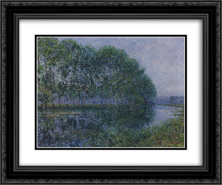 By the Eure River in Summer 24x20 Black Ornate Wood Framed Art Print Poster with Double Matting by Loiseau, Gustave