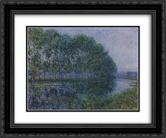 By the Eure River in Summer 24x20 Black Ornate Wood Framed Art Print Poster with Double Matting by Loiseau, Gustave