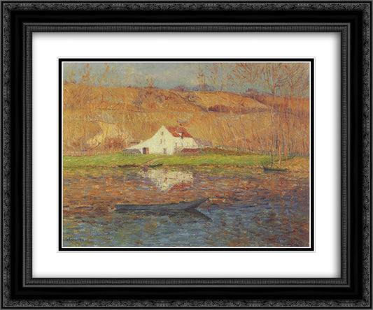 By the Loing River 24x20 Black Ornate Wood Framed Art Print Poster with Double Matting by Loiseau, Gustave