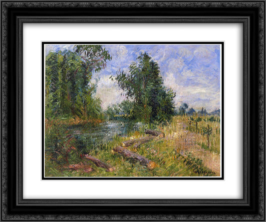 By the Lorne River near Caen 24x20 Black Ornate Wood Framed Art Print Poster with Double Matting by Loiseau, Gustave