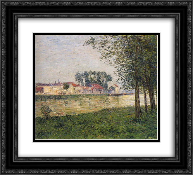 By the Oise at Parmain 22x20 Black Ornate Wood Framed Art Print Poster with Double Matting by Loiseau, Gustave