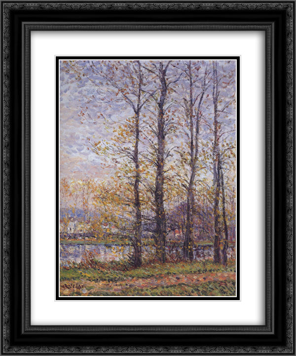 By the Oise at Precy 20x24 Black Ornate Wood Framed Art Print Poster with Double Matting by Loiseau, Gustave