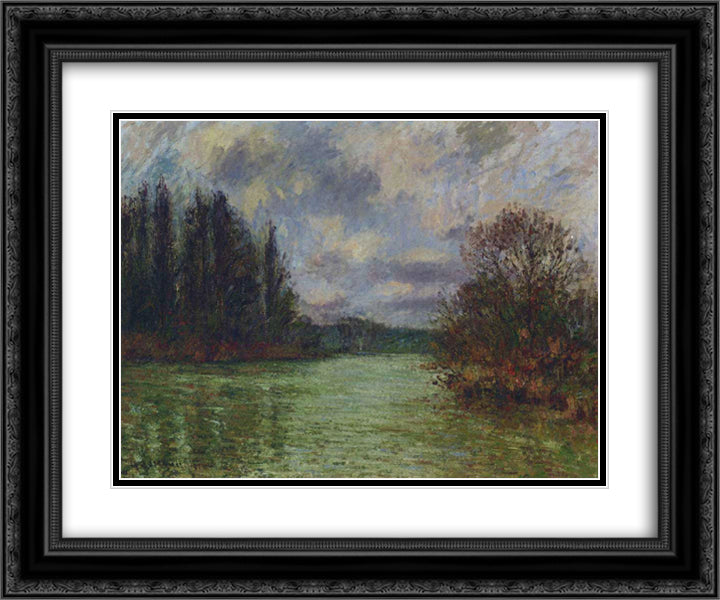 By the Oise River 24x20 Black Ornate Wood Framed Art Print Poster with Double Matting by Loiseau, Gustave