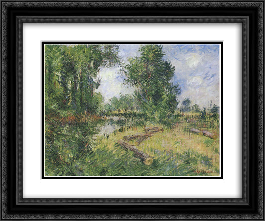 By the Orne River near Caen 24x20 Black Ornate Wood Framed Art Print Poster with Double Matting by Loiseau, Gustave