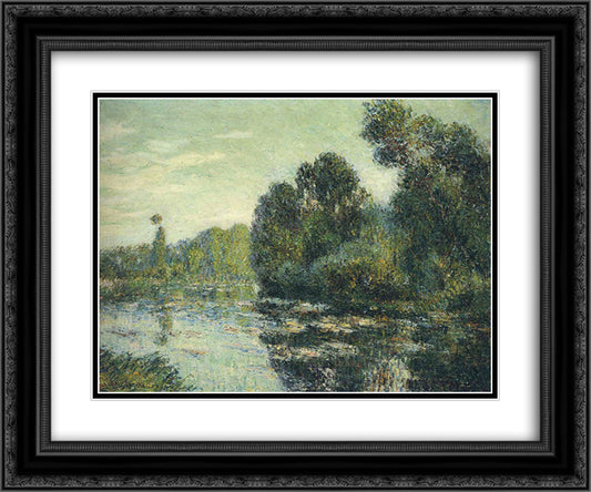 By the River Eure 24x20 Black Ornate Wood Framed Art Print Poster with Double Matting by Loiseau, Gustave