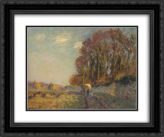 Cart in an Autumn Landscape 24x20 Black Ornate Wood Framed Art Print Poster with Double Matting by Loiseau, Gustave