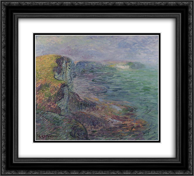 Cliffs at Yport 22x20 Black Ornate Wood Framed Art Print Poster with Double Matting by Loiseau, Gustave