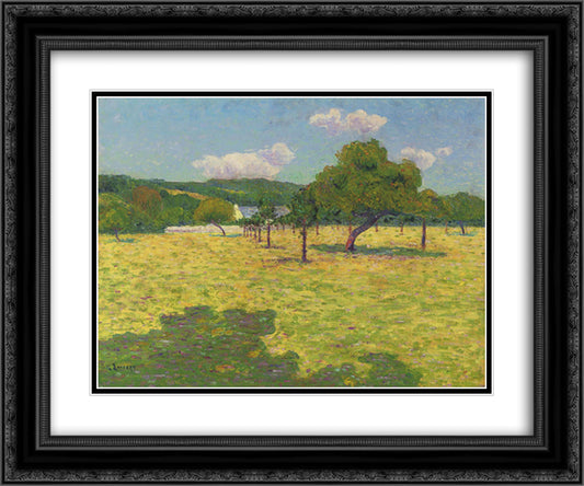 Field and Hills 24x20 Black Ornate Wood Framed Art Print Poster with Double Matting by Loiseau, Gustave