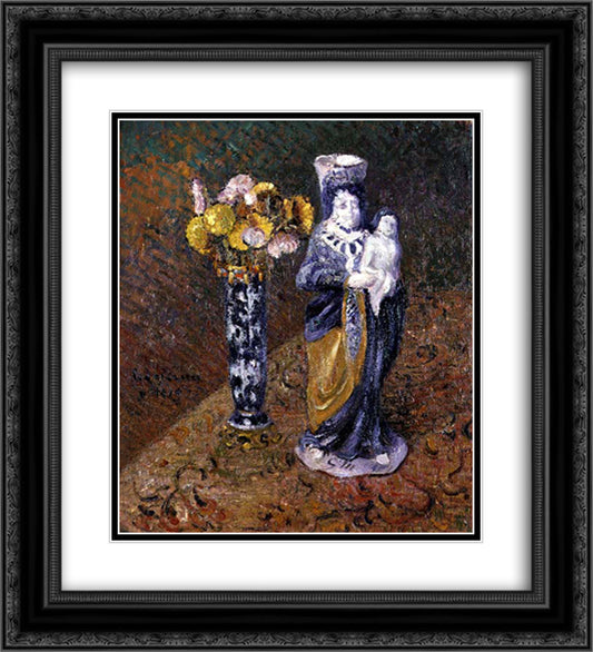 Flowers and a Statuette 20x22 Black Ornate Wood Framed Art Print Poster with Double Matting by Loiseau, Gustave