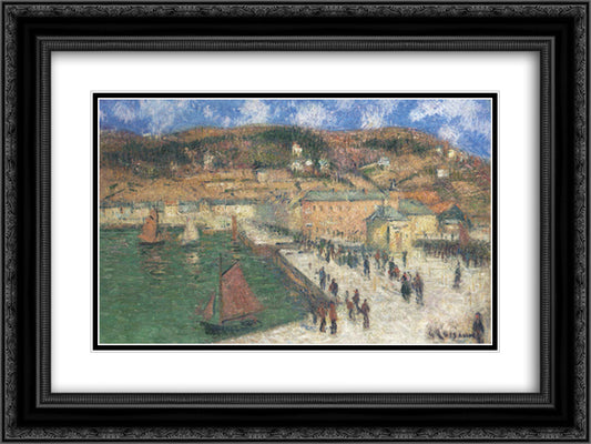 Grand Quay, Fecamp 24x18 Black Ornate Wood Framed Art Print Poster with Double Matting by Loiseau, Gustave