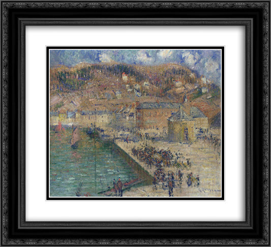 Grand Quay at Fecamp 22x20 Black Ornate Wood Framed Art Print Poster with Double Matting by Loiseau, Gustave