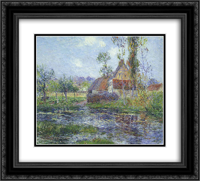 Hendreville by the Eure River 22x20 Black Ornate Wood Framed Art Print Poster with Double Matting by Loiseau, Gustave