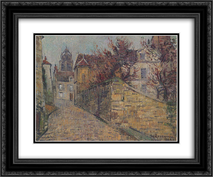 House of the Sisters in Pontoise 24x20 Black Ornate Wood Framed Art Print Poster with Double Matting by Loiseau, Gustave