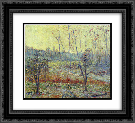 Landscape in Winter with Fog 22x20 Black Ornate Wood Framed Art Print Poster with Double Matting by Loiseau, Gustave